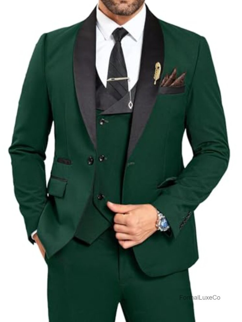 Mens Tuxedo Slim Fit Shawl Collar 3 Piece Suit Set for Wedding Prom